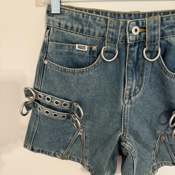 Ragged Priest Dirty Wash Bondage Denim Shorts Size 24 - Picture 3 of 8